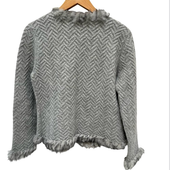 Penny Lane Fur Trim Wool Angora Cable Knit Women Cardigan Sweater Cottage Core - Picture 4 of 16